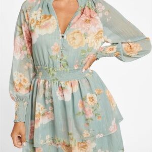 Guess Pastel Floral Long Sleeve Dress